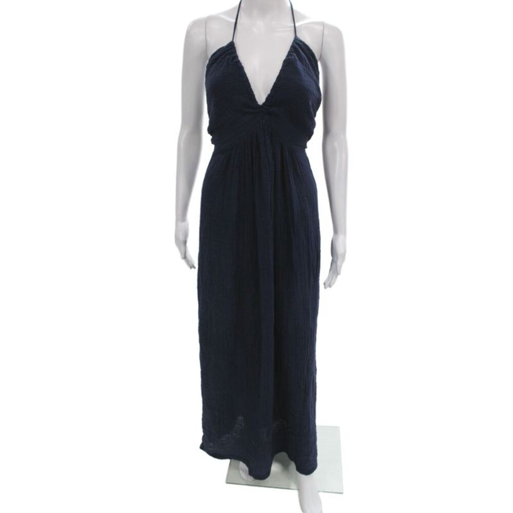 Michael Stars Womens Halter Maxi Dress Blue Cotton Sleeveless Tie Size S